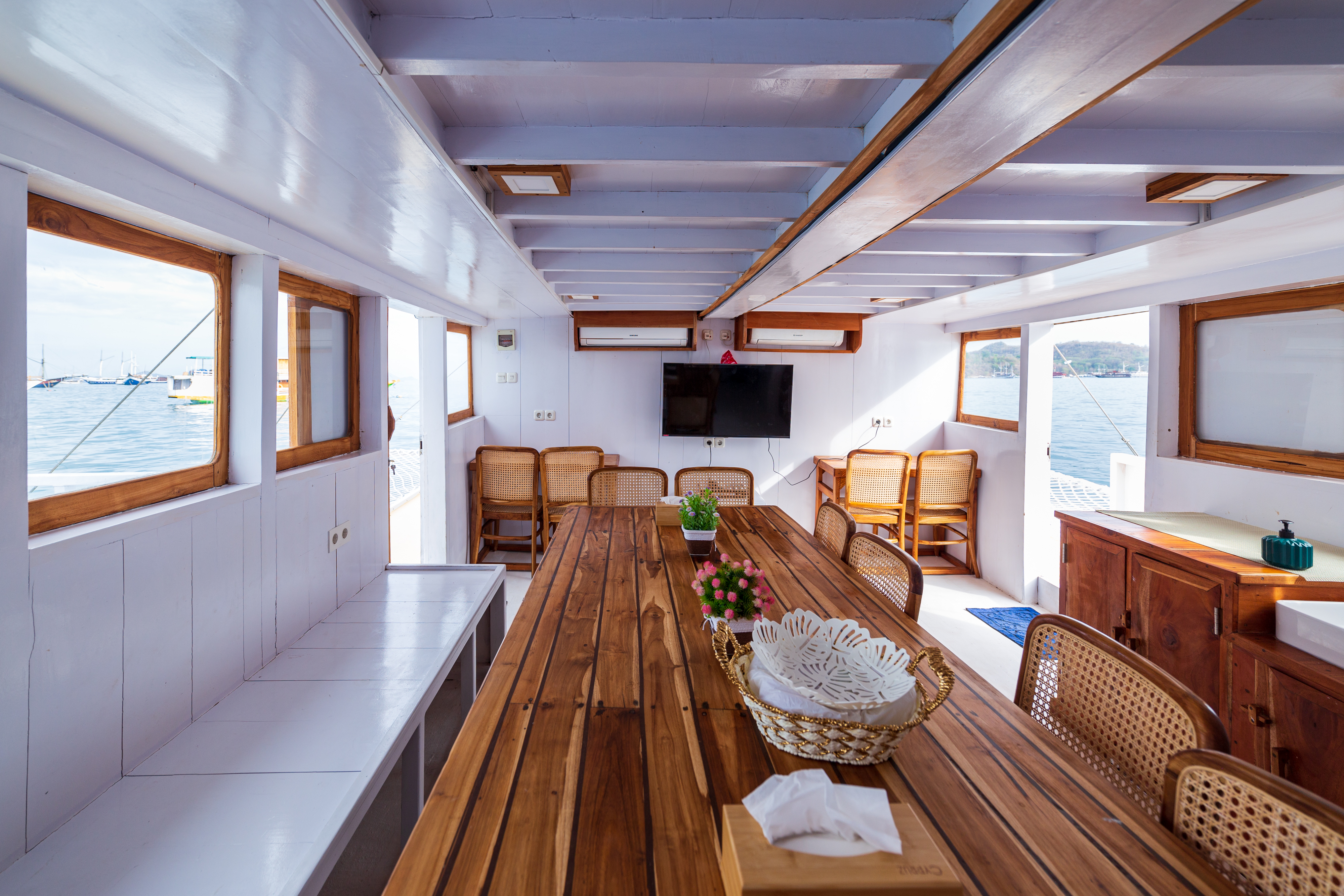 Dining area with wooden table