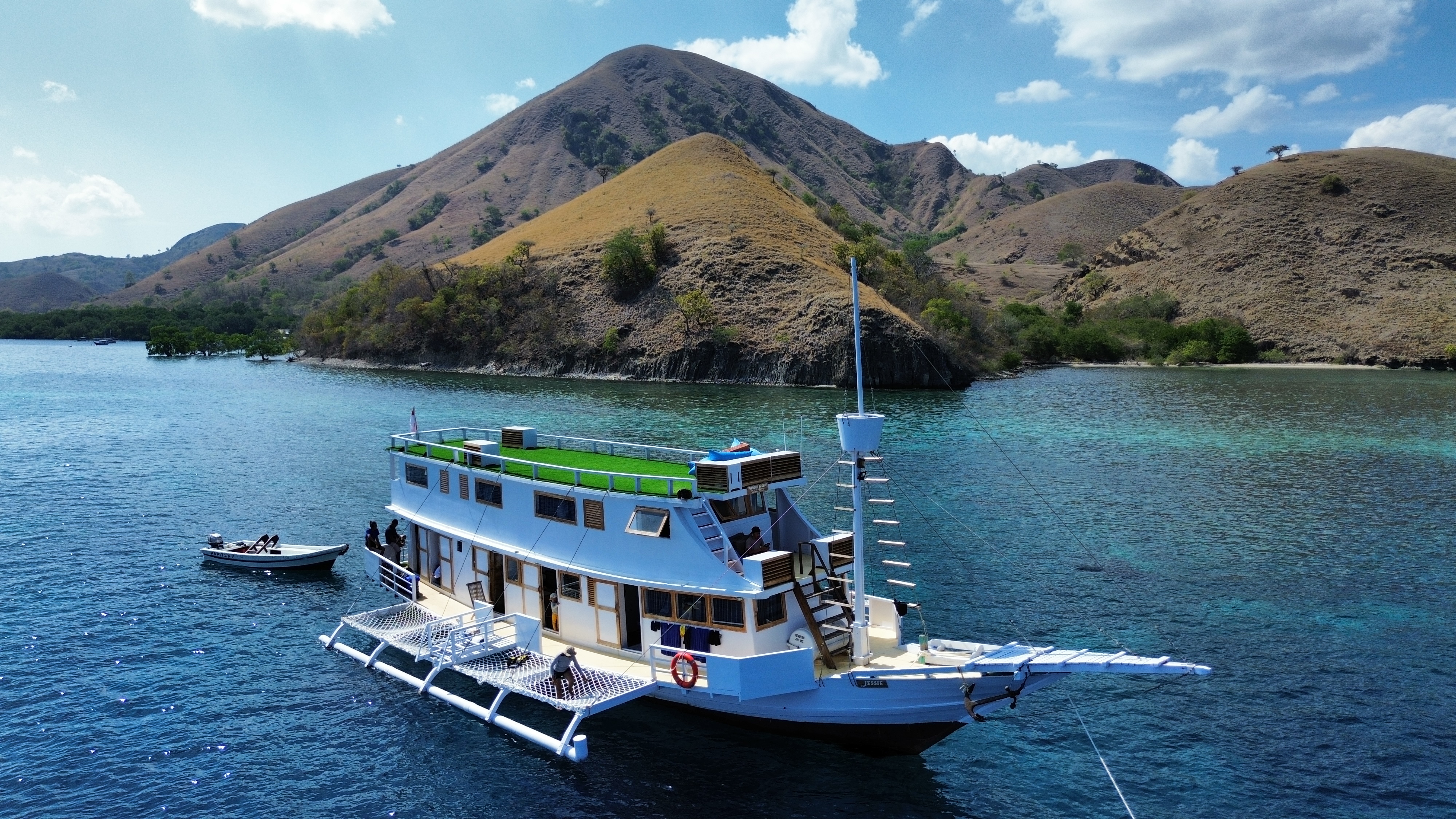 Boat with mountain view